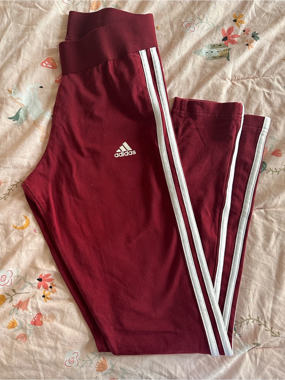 adidas Burgundy Leggings with White Three Stripes